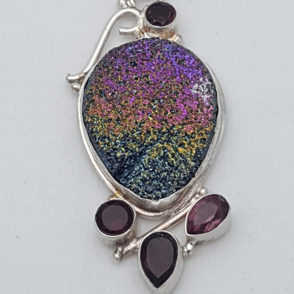 Druzy and amethyst pendant- Sterling